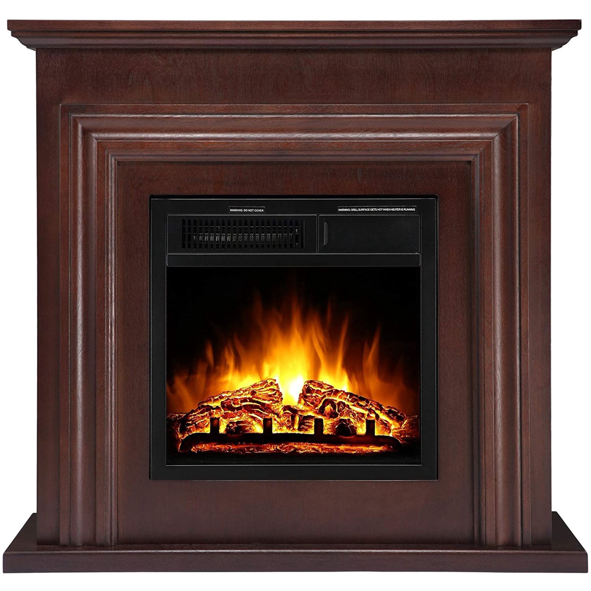 Auseo Electric Fireplace Freestanding Brown Wooden Mantel Firebox with