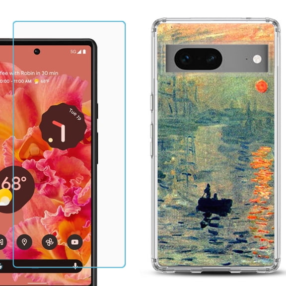 Slim-Fit Gel TPU Phone Case for Google Pixel 7, with Tempered Glass Screen Protector, by OneToughShield ® - Sunrise Impression