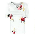 thumbnail image 5 of Summer Tshirts for Women Half Sleeve Floral Graphic Printed Tunic Tops Loose Fit Crew Neck Pleated Base Casual Tees (M, White), 5 of 7