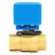 U. S. Solid Motorized Ball Valve with 3 Signal Lights, 3/4 inch, Brass, Normally Closed, Blue Casing