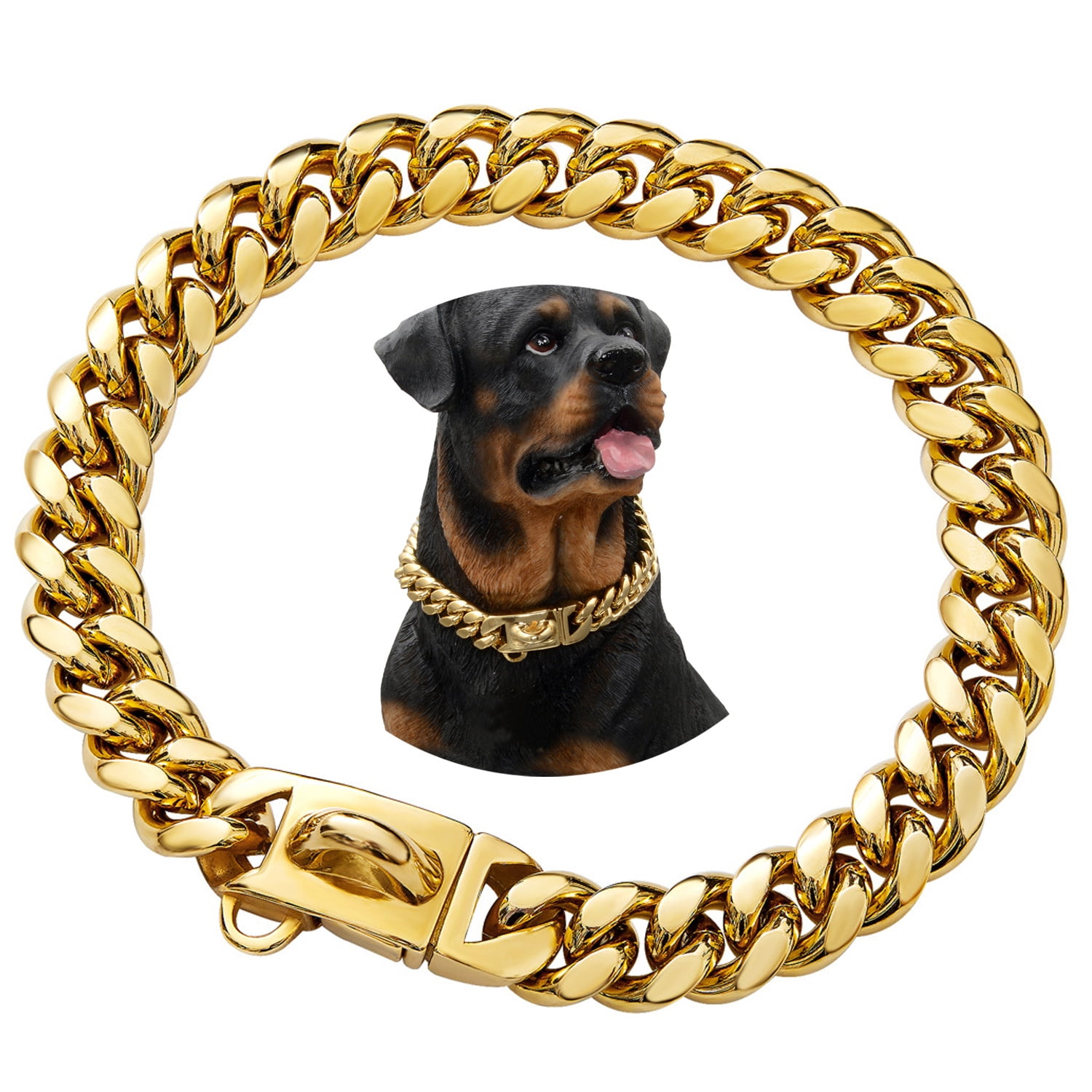 Gold Dog Chain Collar Walking Metal Chain Collar with Design Secure