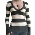 thumbnail image 2 of Women Long Sleeve Knit Tops Casual V-neck Striped Pullover Shirt Blouse for Club Streetwear, 2 of 3