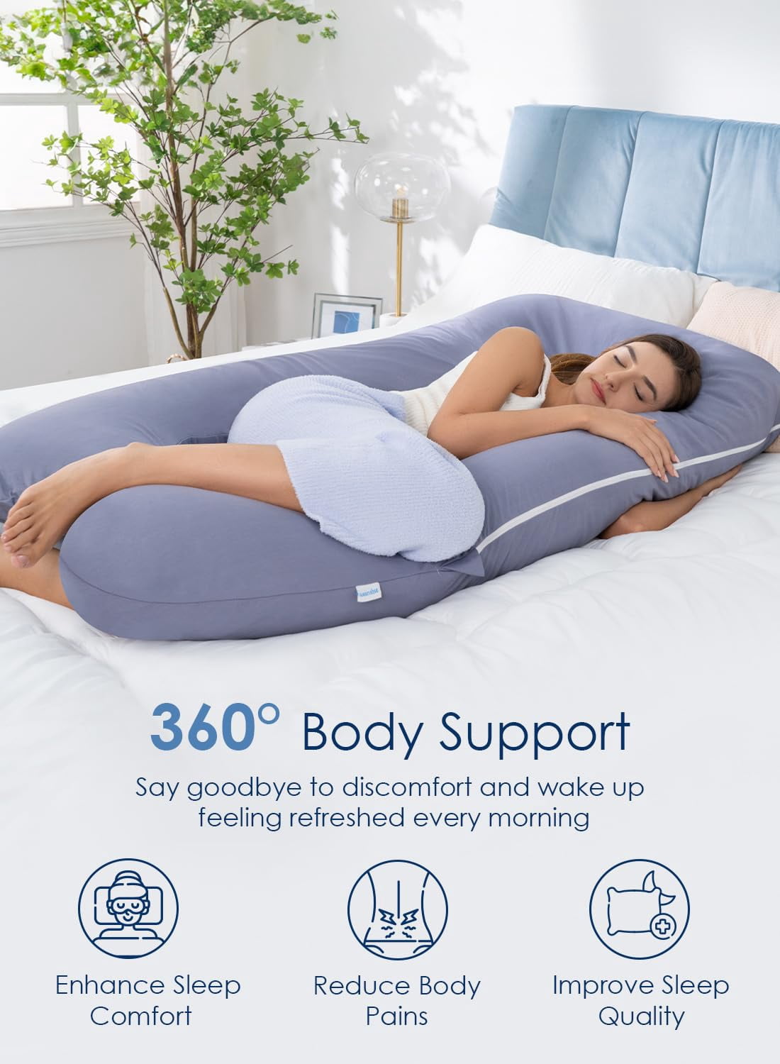 Pillows  60 Inch U Shaped Body Pillow For Sleeping Extra Long Maternity Women Support Adults With Soft Silky Cover Blue