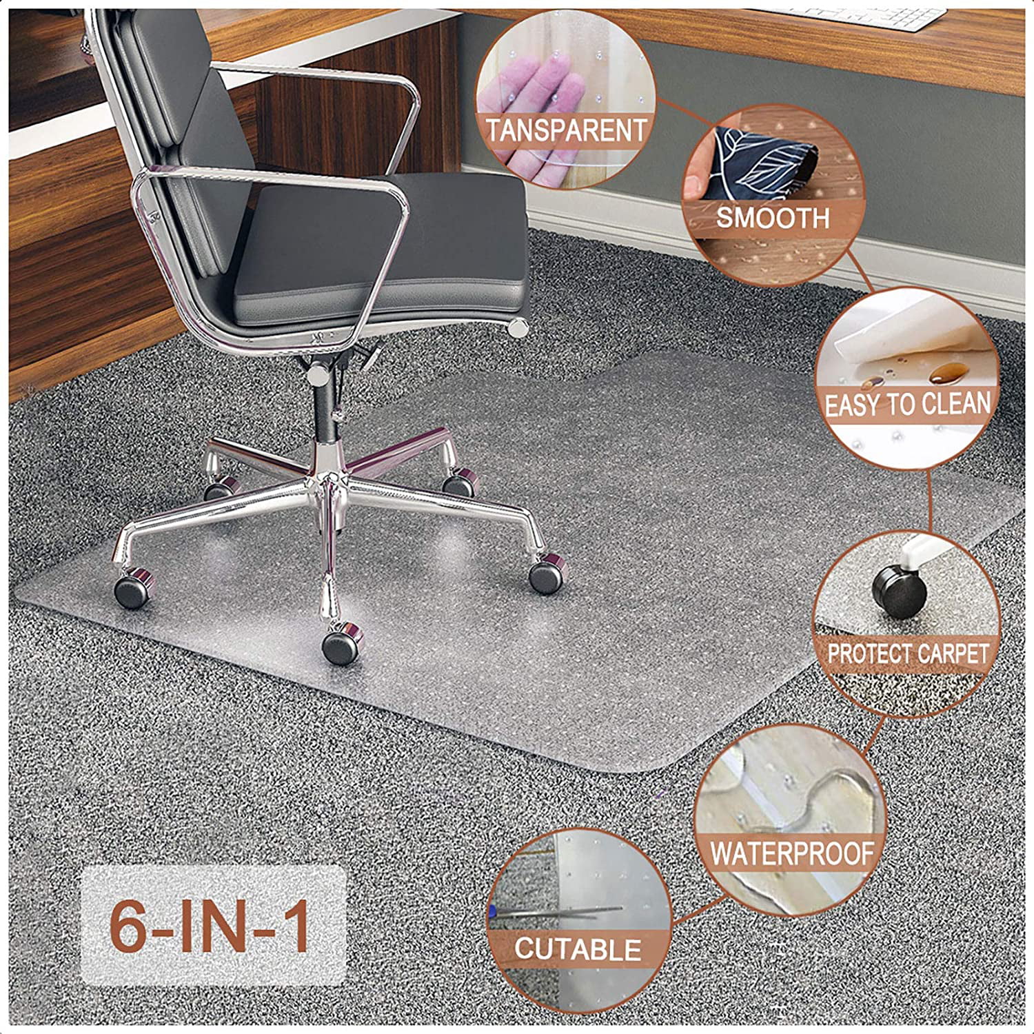 Office Idrlink Chair Mats for Carpeted Floors，36’’ X 48’’ Office Chair Mat，2/5 Thick Polyester Anti-Slip Chair Mat Computer Chair Mat Perfect for Desks Black 