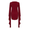 thumbnail image 6 of DuoJiaJ Womens Gothic Dress, Crew Neck Lace Mesh Long Sleeve Dresses Red S-2XL, 6 of 7