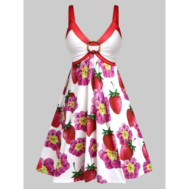 Vestido Talla Extra Estampado Floral Fresa Rosegal Vestidos Estampados Tallas Grandes