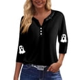thumbnail image 3 of Garbnen Halloween Ghost Shirt Funny Pumpkin Full Moon Graphic Women's Shirts 3/4 Sleeve V Neck Holiday Trendy Fall Shirt Women Black L, 3 of 4