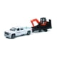 thumbnail image 1 of New Ray Nueva colección NEWRAY KUBOTA de 10 pulgadas - Excavadora Kubota KX040 con camioneta y remolque Ford F-250 Super Duty blanco (naranja negro) Modelo de juguetes, 1 of 1