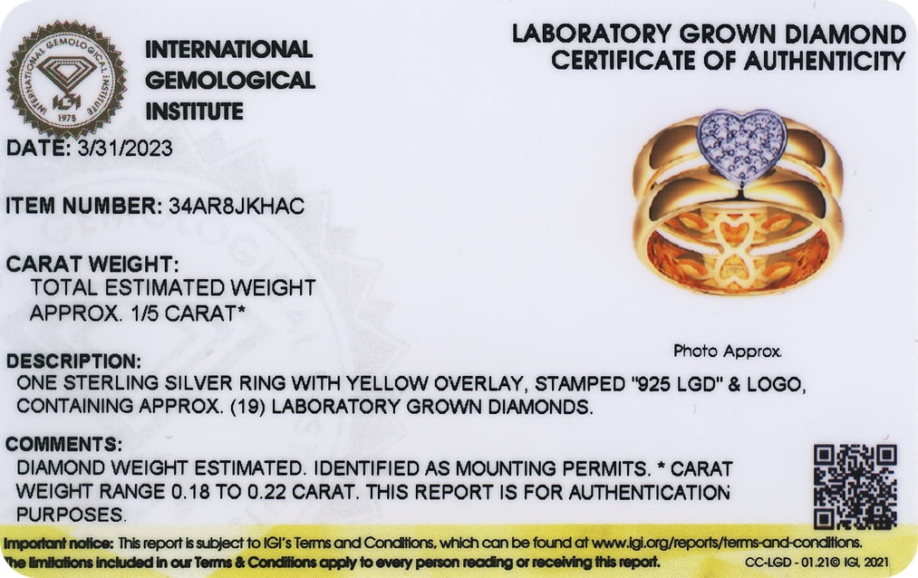 Forever Facets 1/5 CT TW Lab Grown Diamond Ring in 18K Gold over Sterling Silver, Adult Female