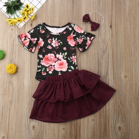

Newborn Kids Baby Girls Floral Romper Bodysuit+Tutu Dress+Bow Headband 3pcs Outfits Clothes