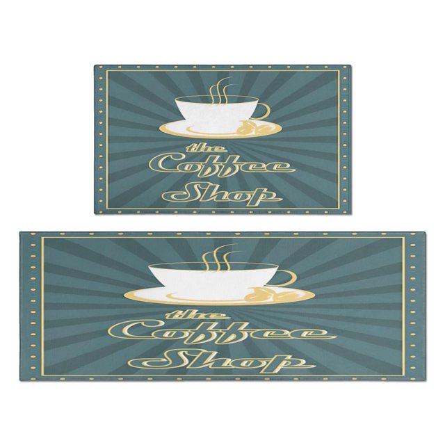Coffee Mug Farmhouse Design Kitchen Mats Set Of 2,Kitchen Rugs Mats with Dirty Resistance,washable,water Proof,kitchen Rugs and Mats 17.7x24+17.7x48inch