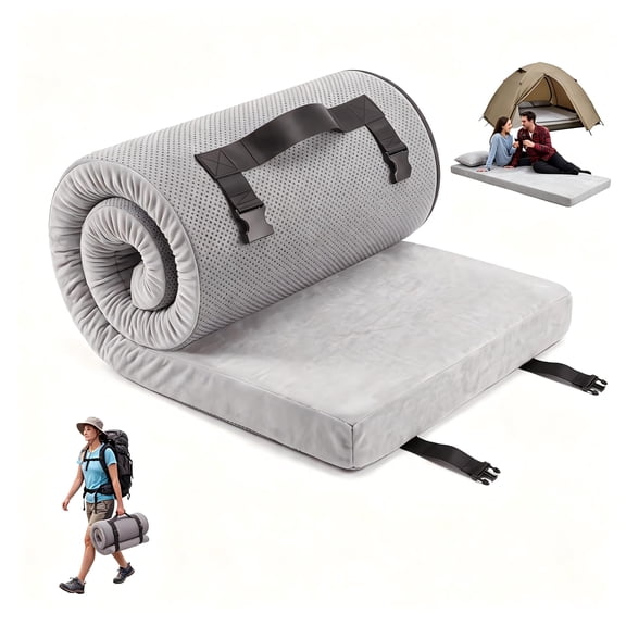 3" Memory Foam Camping Sleeping Pad, Roll Up Portable Mattress with Carry Straps, Non-Slip Bottom, Sleep Mat for Tent, Backpacking, Car Travel, Guest Bed