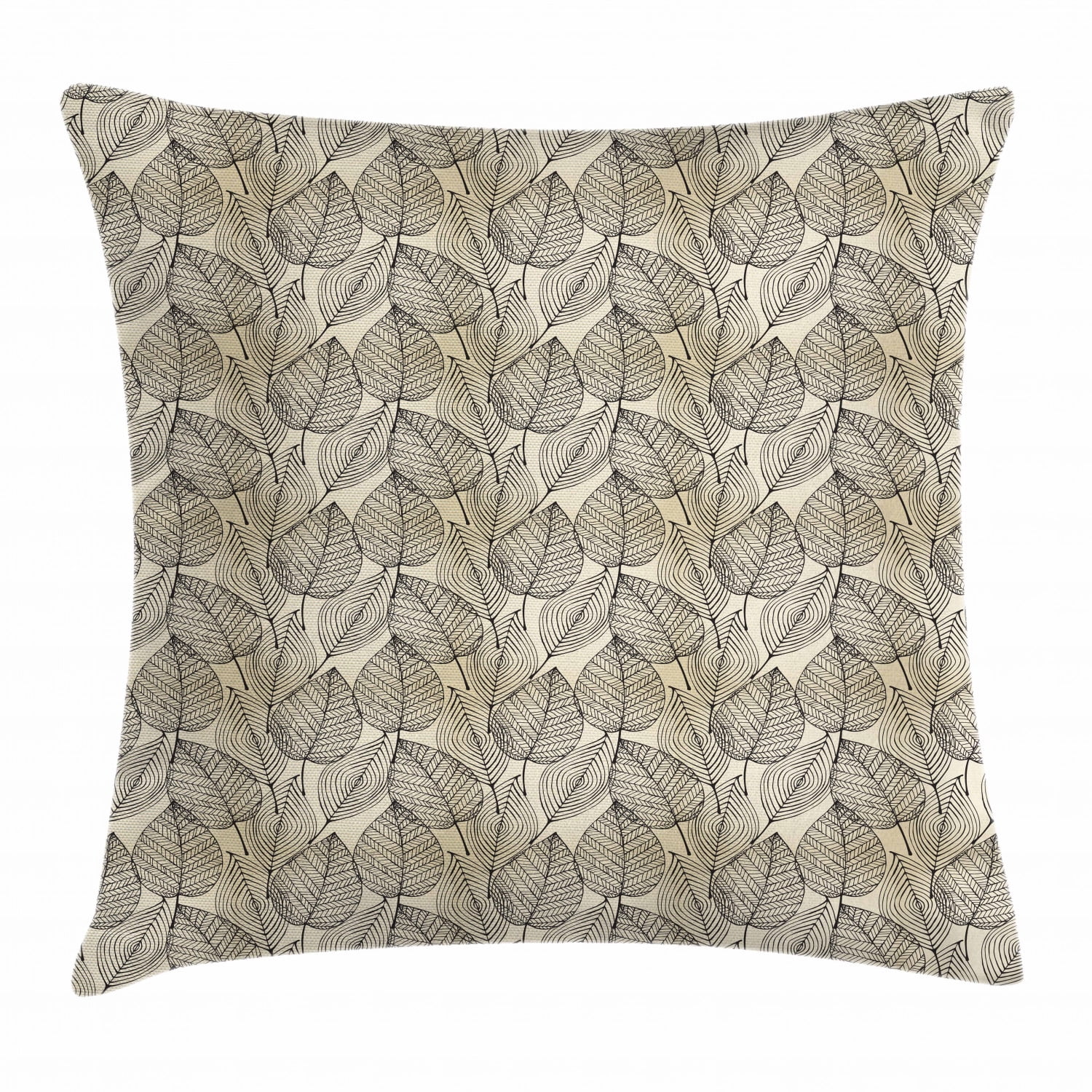 Beige Throw Pillow Cushion Cover, Autumn Geometric Leaf Pattern Ornamental Foliage Design
