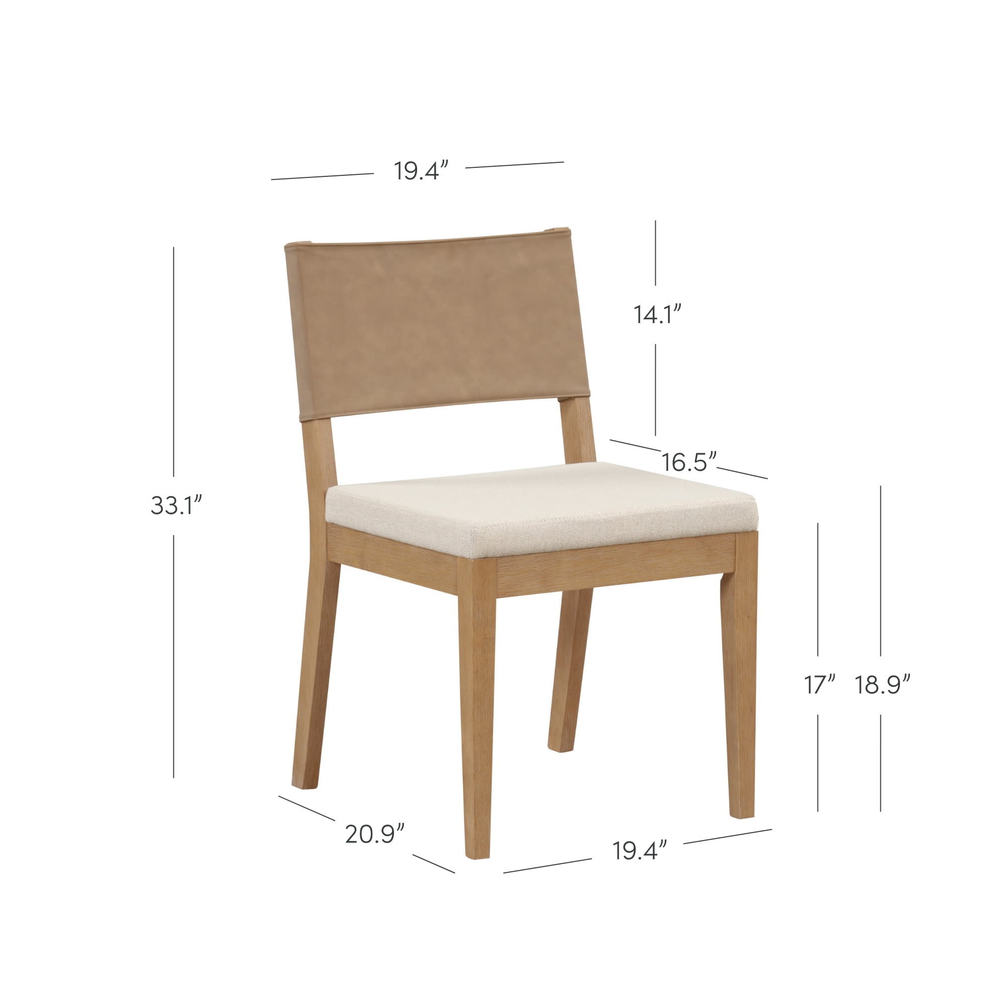 Nathan James Linus Modern Upholstered Dining Chair with Solid Rubberwood Legs in a Wire-Brushed Brown Finish, Light Brown
