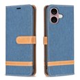 thumbnail image 2 of Feishell Case for iPhone 16 Plus Cloth Texture Premium PU Leather Simple Wallet Case [Credit Card Slots] [Kickstand] [Magnetic Closure] [Wrist Strap] Shockproof Flip Cover,Darkblue, 2 of 8