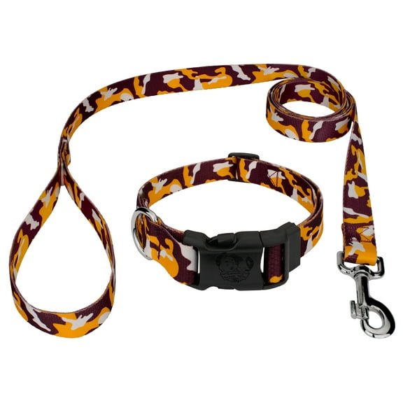 Country Brook Petz® Deluxe Burgundy and Gold Camo Dog Collar and Leash Limited Edition, Large
