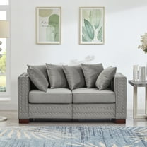 Modern Velvet Loveseat Sofa with Square Armrests and Silver Nailhead Trim, Upholstered 2-Seater Couch for Living Room, Apartment, or Bedroom, Stylish and Compact Seating (Gray)