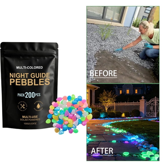 Cheapark Glow Pebbles Luminous Garden Stones 200 Pack Colorful for Pathway Yard Walkway Aquarium Glowing Rock Set Gift