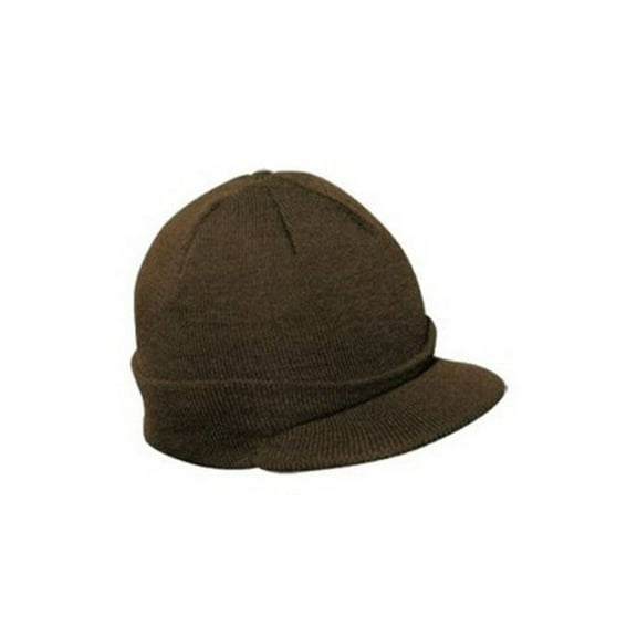 Knit Brim Ski Hat - Winter Visor Cap Skull Beanie (Brown)