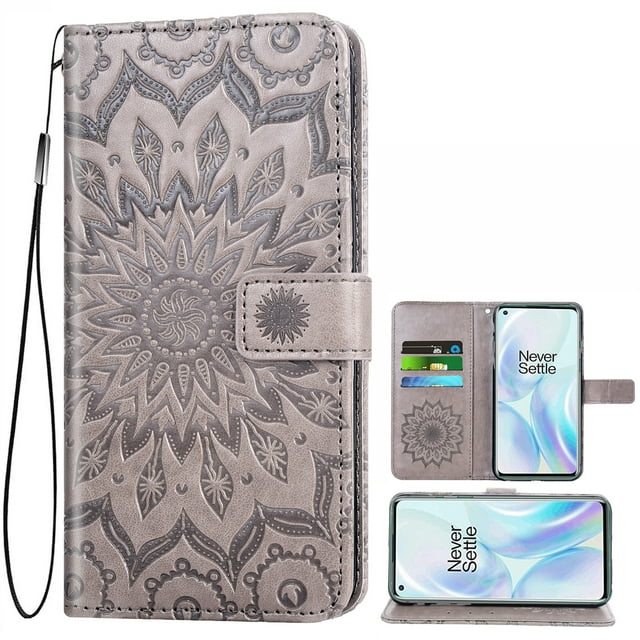 Case for Oneplus 8 Wallet Case Leather Premium PU Embossed Design Magnetic Closure Protective Cover with Card Slots for Oneplus 8, Black