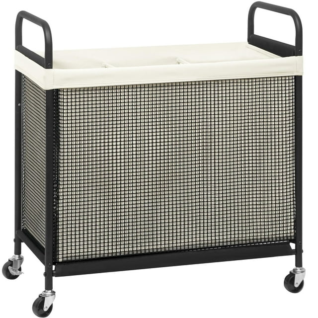 Esta de lavandería con ruedas para 3 secciones, clasificadora de ropa con ruedas con bolsa extraíble, cesta organizadora de lavandería, cesta para baño, recámara, 120 l