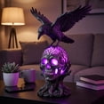 thumbnail image 4 of sruoe LED Light Up Crow Skull Statue, Resin Raven On Glowing Skull Figurine, halloween table decorations, halloween home decor, halloween indoor decorations for shelf mantel bar counter, 4 of 7
