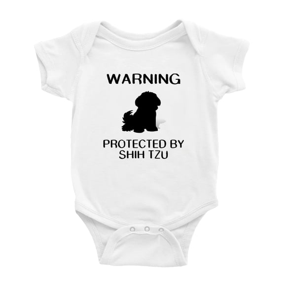 Warning: Protected by A Shih Tzu Dog Funny Baby Rompers Bodysuit (White,6-12 Months)