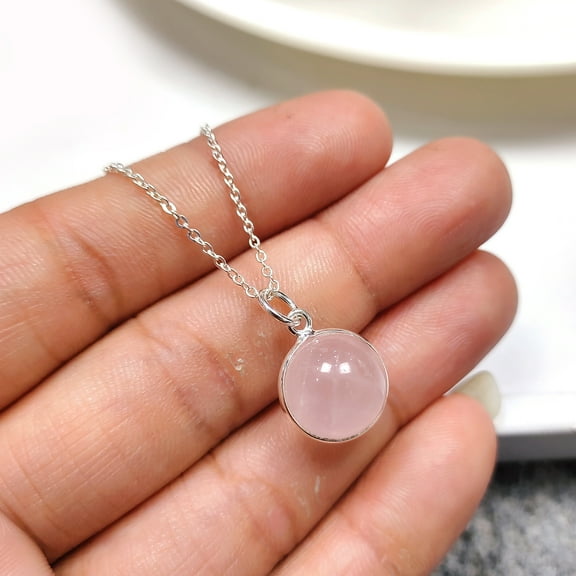 High Quality Rose Quartz Ball Necklace, Natural Crystal Pendant with Sterling Silver Chain, Mothers Day Jewelry, Healing Jewelry, Gift Her