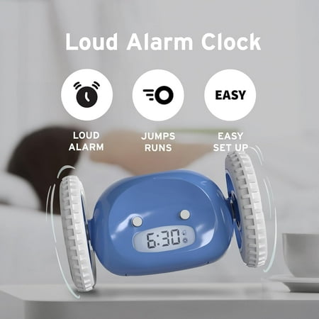 Loud Alarm Clock for Heavy Sleepers on Wheels - Vibrating Digital Bed Shaker with Snooze