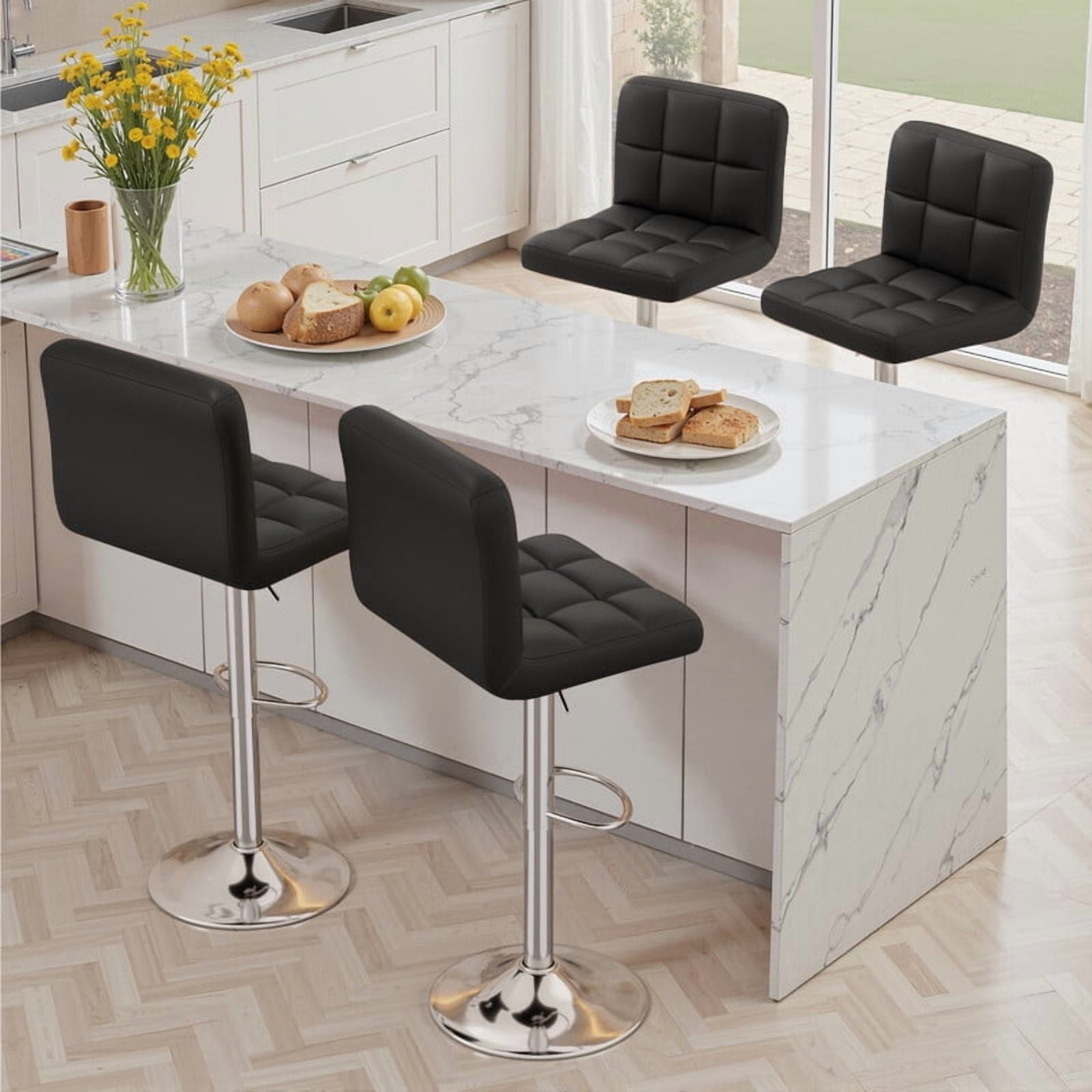 Daluvenix Swivel Bar stools set of 2 Modern PU Leather Barstools with Midback, Adjustable Counter Height Bar Chairs for Kitchen Island, Black