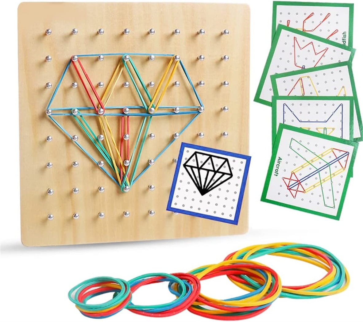 Happon Wooden Geoboard, Mathematical Manipulative Material Array Block Geo Board with Pattern