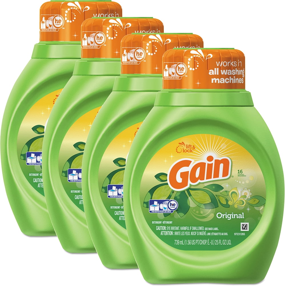 (4 Pack) Gain Liquid Laundry Detergent, Original, 16 Loads, 25 Fl Oz