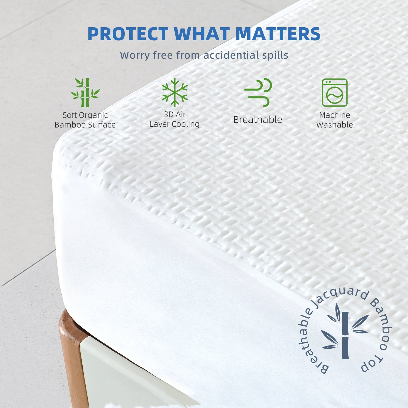 RestGuard 100% Waterproof Mattress Protector, Breathable Cooling Bamboo 3D Air Fabric Mattress Cover, Soft Noiseless Bed Cover, Machine Washable, 8-21'' Deep Pocket (Full)