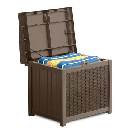 Suncast SSW1201 22 Gallon Resin Wicker Outdoor Storage Deck Box with Seat, Java