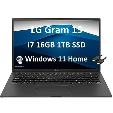 LG Gram 15 15Z95P 15.6" FHD Touchscreen (Intel Core i7-1195G7, 16GB RAM, 1TB SSD) Ultra-Light & Slim Business Laptop, 19.5-Hr Battery Life, Backlit, Fingerprint, Wi-Fi, Webcam, IST Cable, Win 11 Home