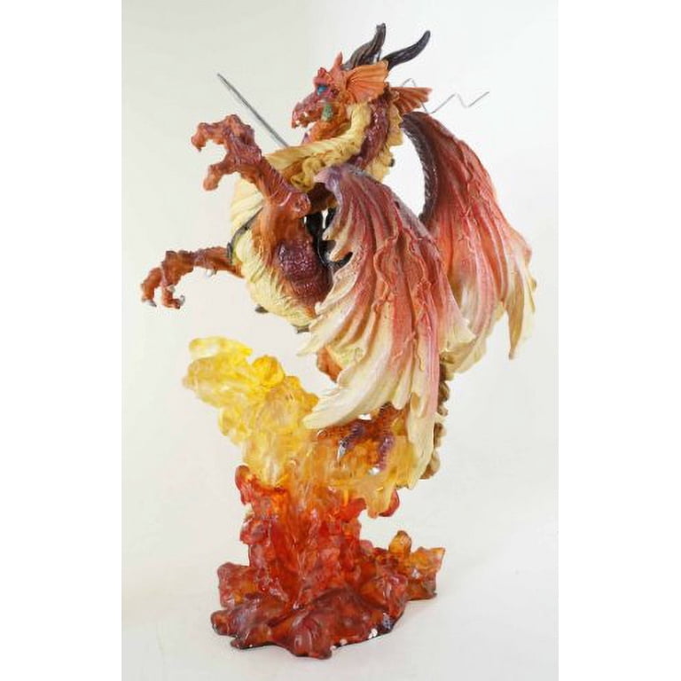Large Dragon Rider Warrior With Mighty Beast Breathing Fire Statue