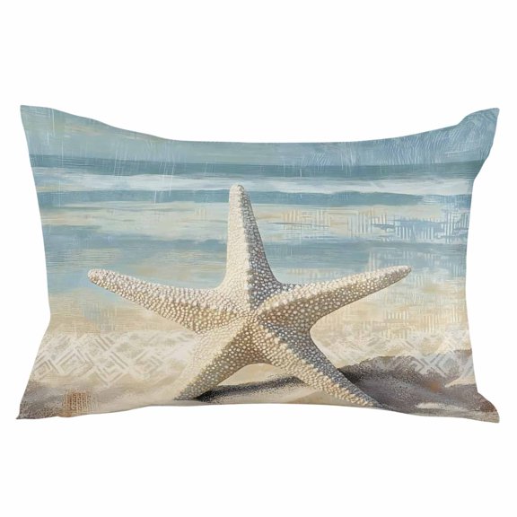 Blue Beige Coastal Beach Throw Pillow Cover 20 x 26 Inch Decorative Pillow Cover Summer Ocean Wave Starfish Lumbar Pillowcase Seasonal Rectangle Cushion Case for Couch Sofa Bed Living Room