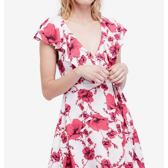 Free People Womens French Quarter Ruffled Wrap Mini Dress, Off-White, X-Small