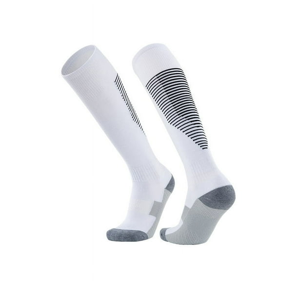 Nvzi Football Socks, Adult Knee Length Non Slip Football Socks, Long Tube Striped Sports Socks Football Socks for Both Men and Women(White B)