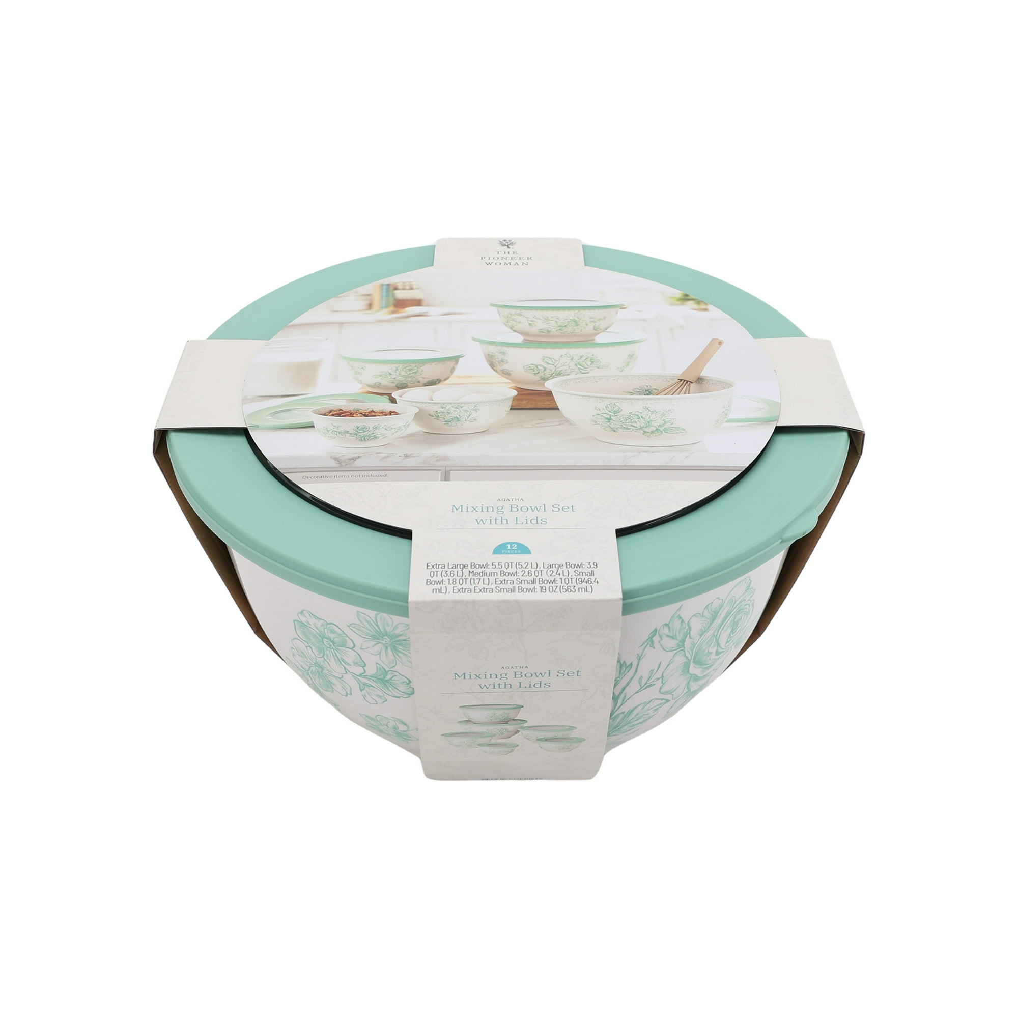 The Pioneer Woman Agatha 12-Piece Bamboo Melamine Nesting Mixing Bowl Set, Green