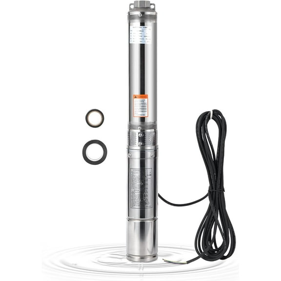 Deep Well Submersible Pump, 1HP 110V/60Hz, 27GPM Flow 204ft Head, with 33ft Electric Cord & Check Valve, 4" Stainless Steel Water Well Pump for Industrial,Irrigation,Home Use, IP68 Waterproof Grade