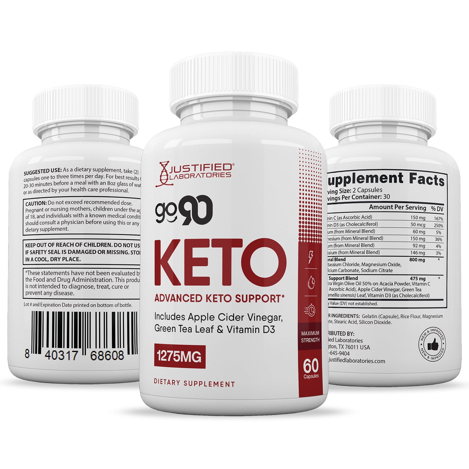 (2 Pack) Go 90 Keto ACV Pills 1275mg Dietary Supplement 120 Capsules