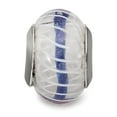 thumbnail image 3 of Fancy Bead White Sterling Silver Glass 13.86 mm 9.65 Reflections Weaved Withblue Stripe Bead, 3 of 3