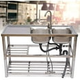 thumbnail image 3 of WUZSTAR 2 Compartment Stainless Steel Utility Sink Commercial Kitchen Sink with 2 Drainer & 2 Shelves, 3 of 8