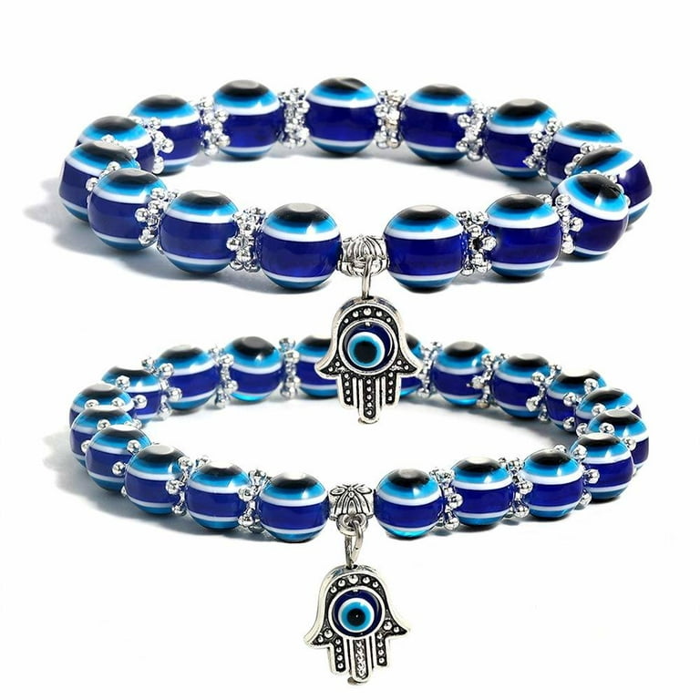 Evil Eye Hamsa Blue Beaded Charm Stretch Bracelet Hand of Fatima Turkish  Lucky Evil Eye Bracelet for Protection and Blessing 