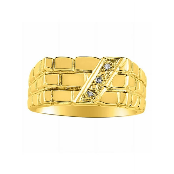RYLOS Men's 14K Yellow Gold Brick Style Ring with Diamonds – Designer Jewelry for Man Size 6