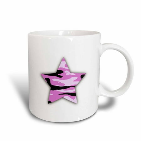 3dRose Pink Camo Star - girly army camouflage pattern - military soldier, Ceramic Mug,