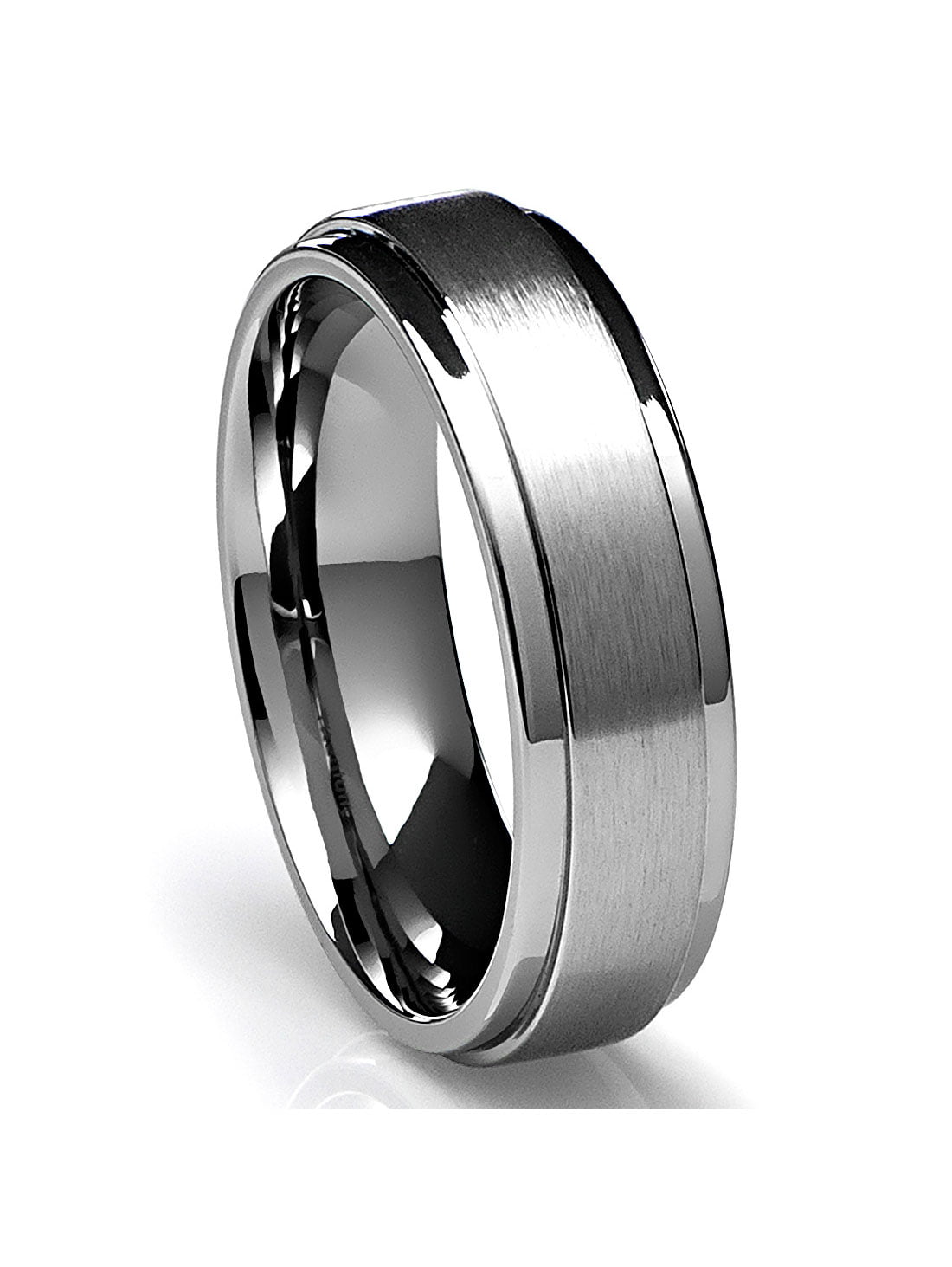 Titanium Ring Men Wedding Band 6mm High Polish 2 Grooves Brushed Center Flat 