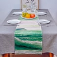 thumbnail image 4 of Table Runner Dresser Scarves 48 Inch Long, Oil Painting Green Ocean Artwork Linen Dining Table Runners Marine Theme Hill Sea Gull Tabletop Scarf for Wedding Holiday Party Kitchen, 4 of 7