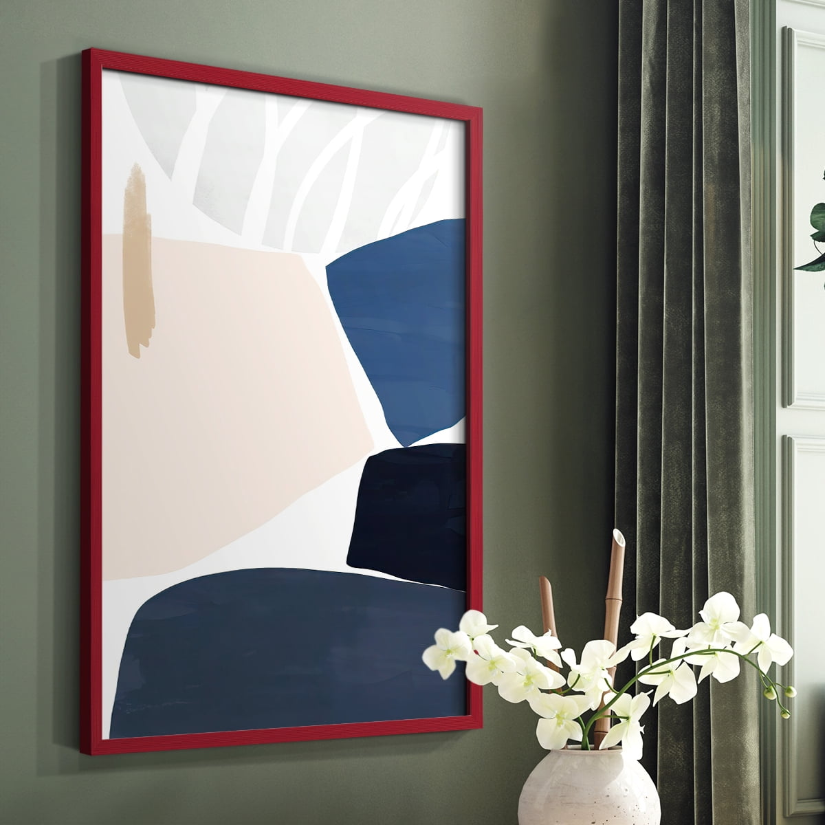 Denim and Sand II Framed Print in Red Solid Wood Framed Print No Nail Hanging